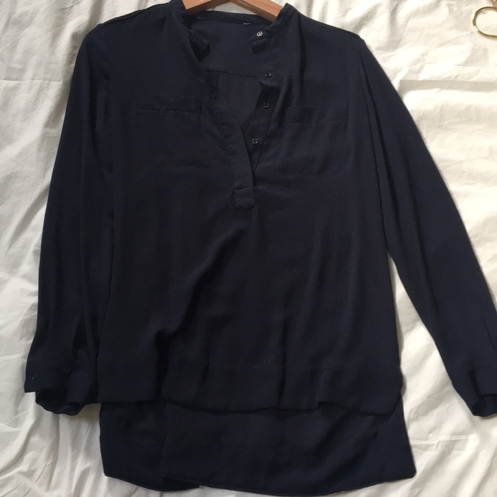 NAVY BLUE long sleeve silky button down shirt